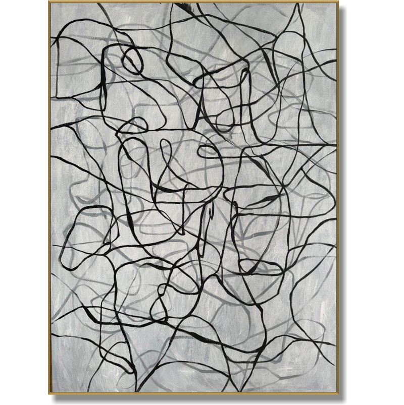 Chaotic Strokes Art Monochrome Painting Swirling Patterns Art Geometric Painting - 壁貼/牆壁裝飾 - 壓克力 灰色