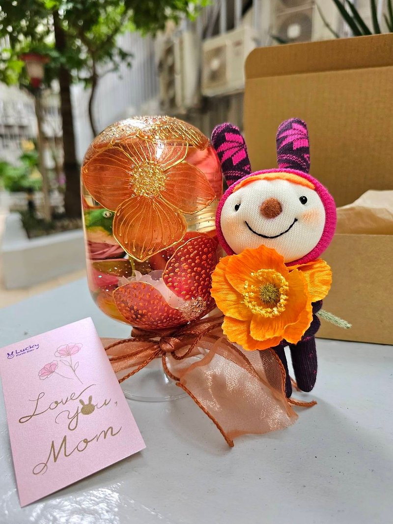 【幸運紫娃】永恆的愛 母親節禮盒  浮油花 襪子娃娃 禮物 - 乾燥花/永生花 - 其他材質 