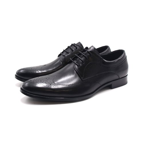 米蘭皮鞋Milano WALKING ZONE(男)質感藍底壓點雕花商務皮鞋 男鞋-黑色