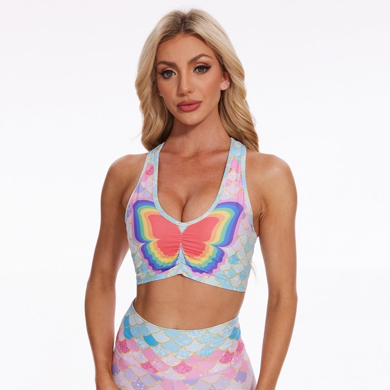 Pride Butterfly Wings Mermaid Racerback Sports Bra - ชุดชั้นในกีฬาผู้หญิง - วัสดุอีโค หลากหลายสี