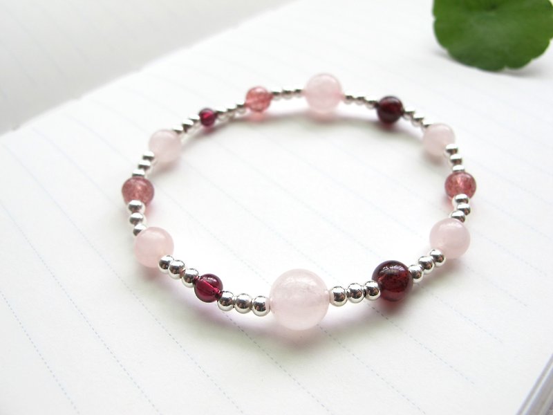 Rose Quartz Strawberry Crystal Stone 925 Silver Jewelry【Rock-Mars Ball】 - Bracelets - Crystal Multicolor