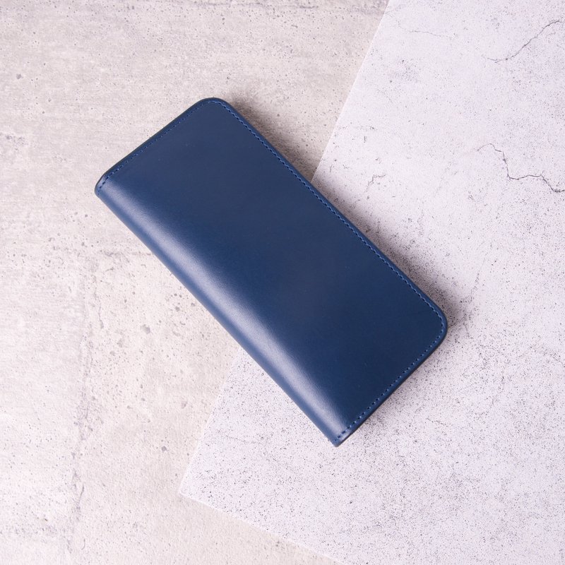 簡約零錢袋長夾 Bifold Long Wallet / 深藍 Navy - 皮夾/長短夾/錢包 - 真皮 藍色