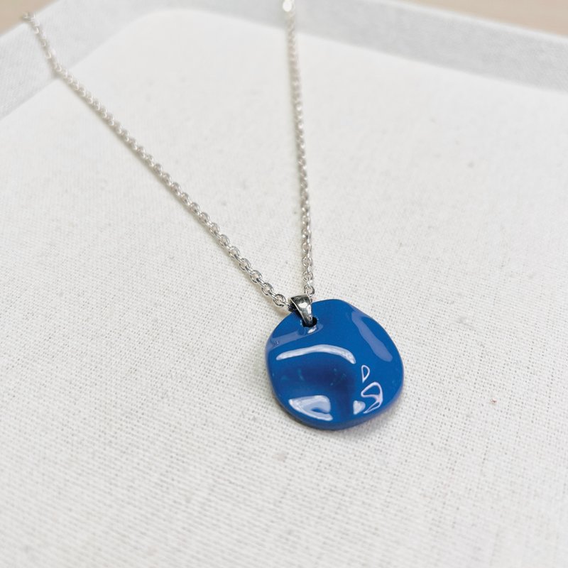 Pure Silver White 陶瓷925純銀鍊  Indigo Trace  靛藍痕 - 項鍊 - 瓷 藍色