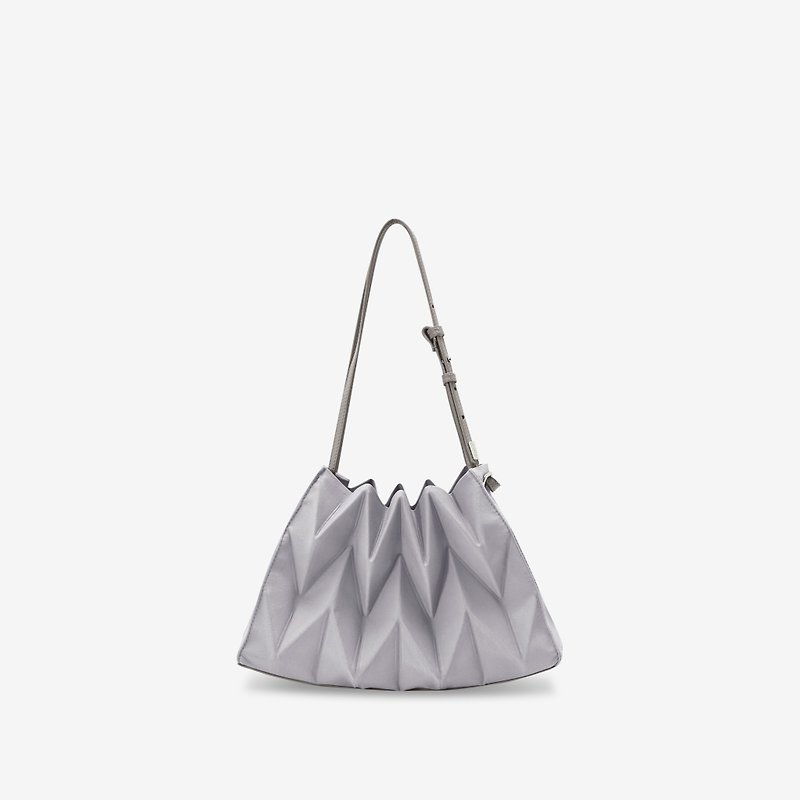 【PAVI STUDIO】W-Gyoza knotted Thai design shoulder bag - Misty Gray - Messenger Bags & Sling Bags - Polyester Gray