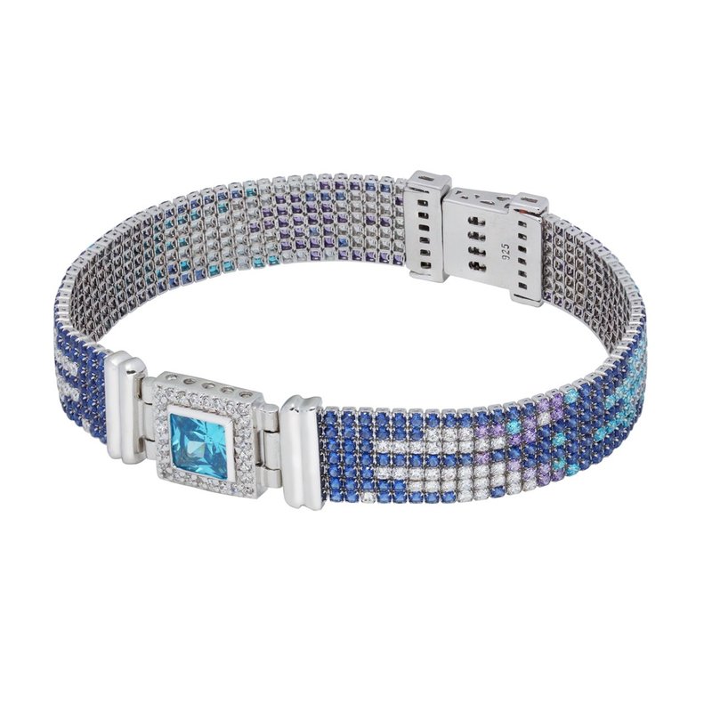 純銀八心八箭鋯石七併手鍊 - 優雅先生(藍) - 手鍊/手環 - 其他金屬 藍色