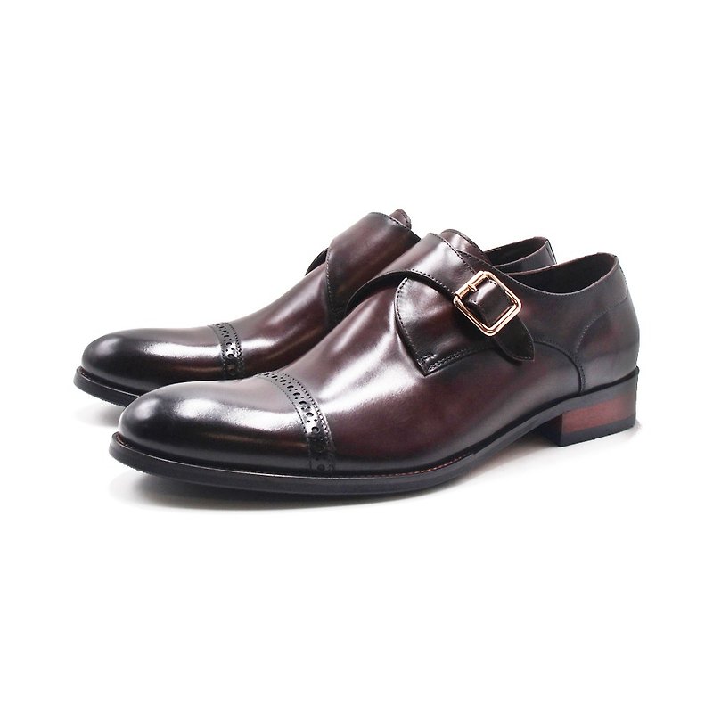 W&M (Men) Top Men's Monk Leather Shoes-Dark Coffee - รองเท้าหนังผู้ชาย - หนังแท้ 