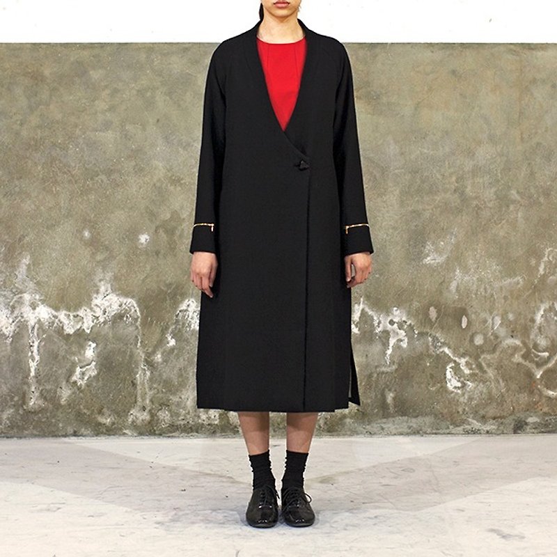Black Wool Zip Detail Long Coat - Women's Casual & Functional Jackets - Wool Black