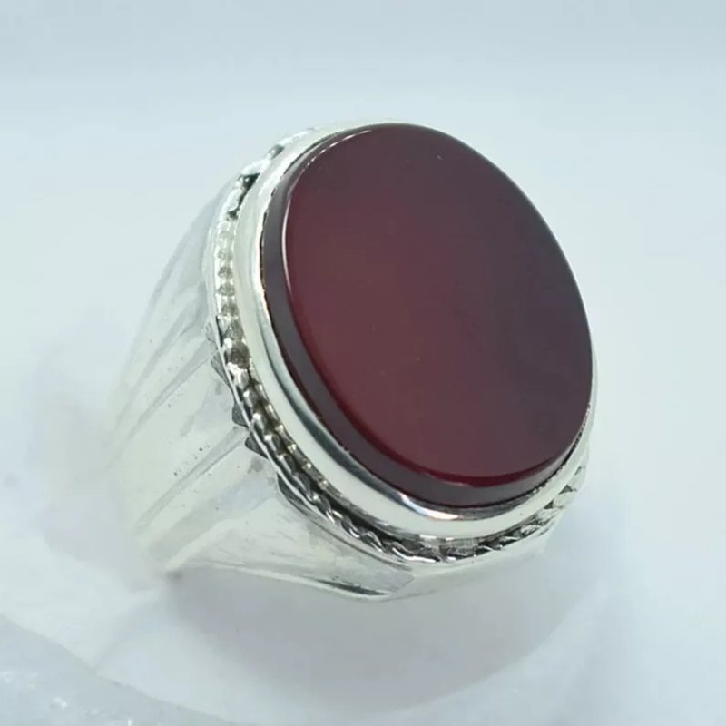 Mens Dark brown Black Agate ring - Aqeeq ring 925 sterling silver handmade Ring - General Rings - Gemstone Brown