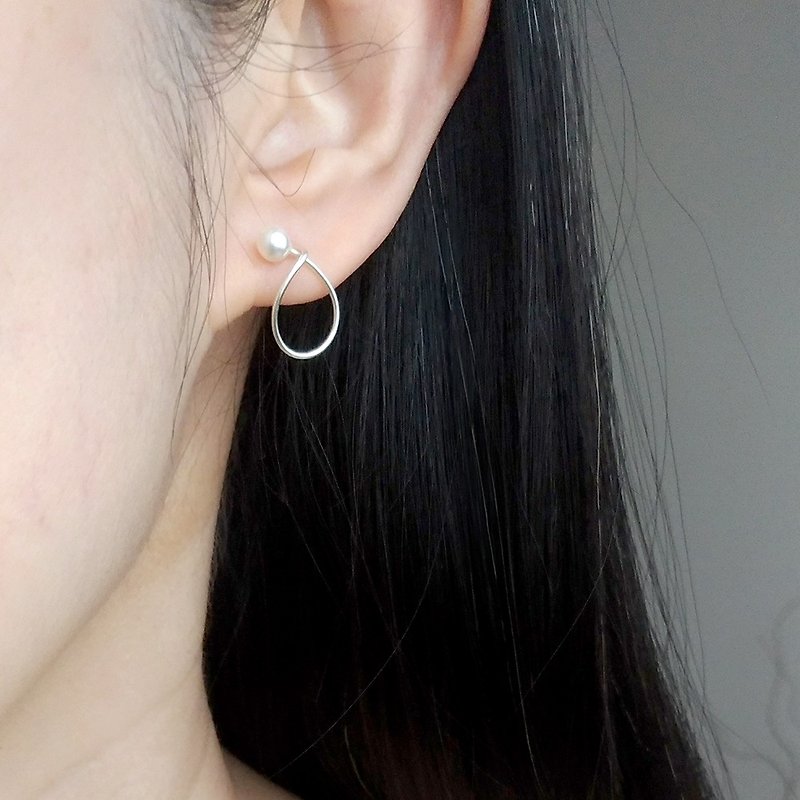 se012-貼近/珍珠-純銀珍珠耳環 - 耳環/耳夾 - 其他金屬 白色