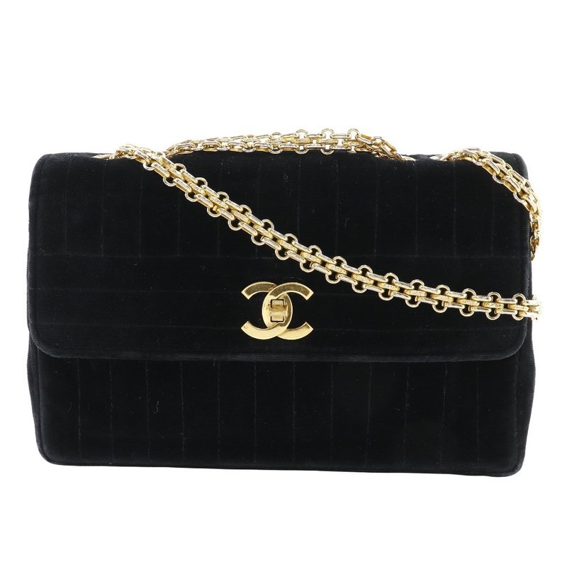 【日本直送】シャネル CHANEL チェーンショルダー ショルダーバッグ マドモアゼル ダブルチェーン ベロア 黒 レディース【中古】 - 側背包/斜背包 - 棉．麻 黑色