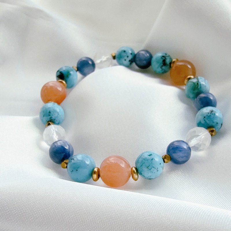 Phoenix Spirit│ Phoenix Stone(Stone) Diamond Cut Crystal Kyanite Orange Moonstone Bronze Bracelet - สร้อยข้อมือ - คริสตัล สีน้ำเงิน