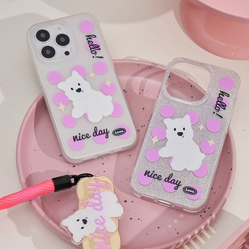 Pink polka dot West Highland phone case with phone clip glitter phone case - เคส/ซองมือถือ - วัสดุอื่นๆ 