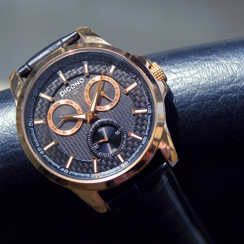【PICONO】紳士多功能碳纖維系列手錶-玫瑰金 / ST-2405 - 女裝錶 - 其他金屬 黑色