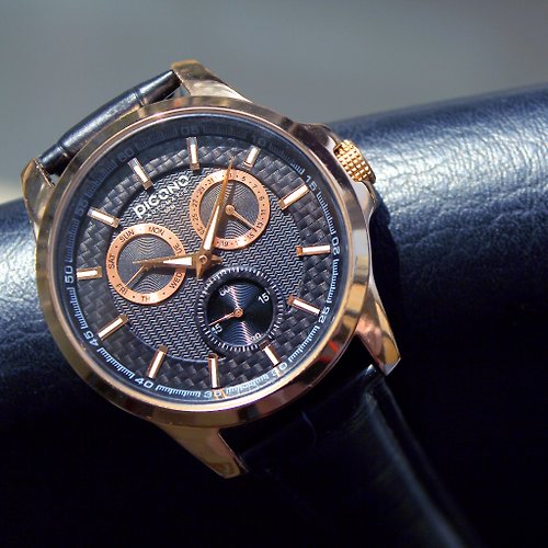 PICONO Watches 【PICONO】紳士多功能碳纖維系列手錶-玫瑰金 / ST-2405