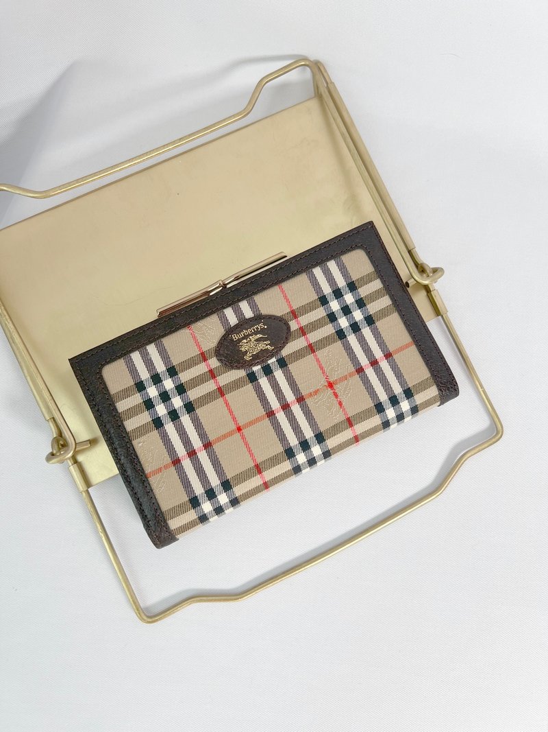 Burberry 經典格紋口金長銀包長夾手拿袋零錢 日本中古二手 - 錢包/皮夾/長短夾 - 真皮 咖啡色