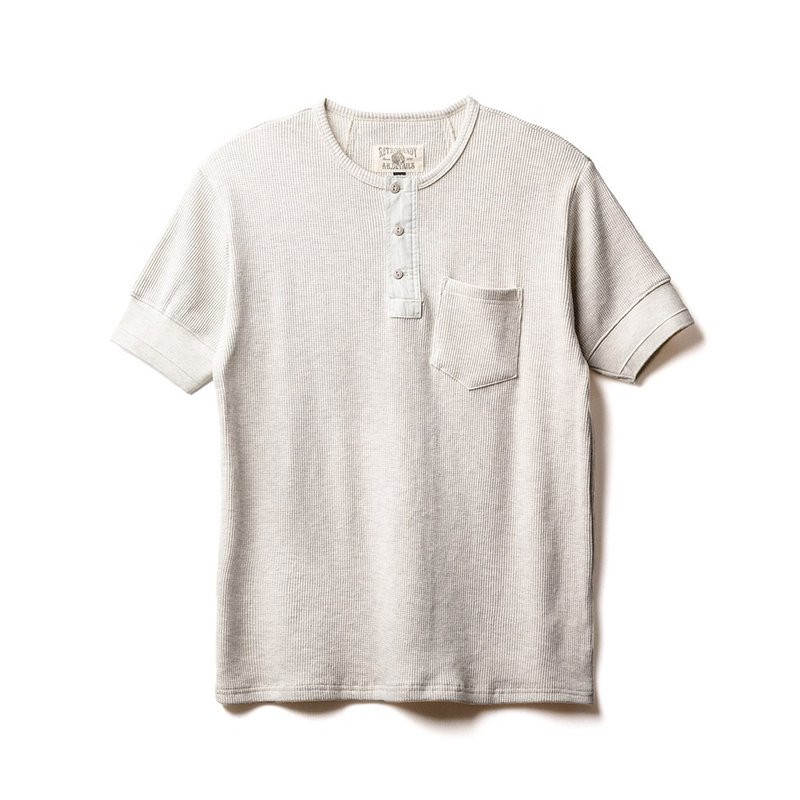 Waffle Henley(S) - 米色 Beige - 男 T 恤 - 棉．麻 