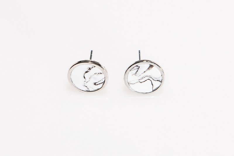 Handmade metal marble earrings - Earrings & Clip-ons - Other Materials White