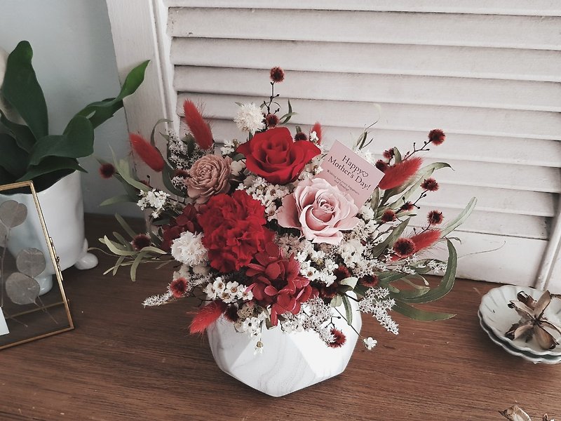 Love Mommy|Mother's Day|Eternal Flower + Dried Flower|Dream Carnation Potted Flower|Red - ช่อดอกไม้แห้ง - พืช/ดอกไม้ สีแดง