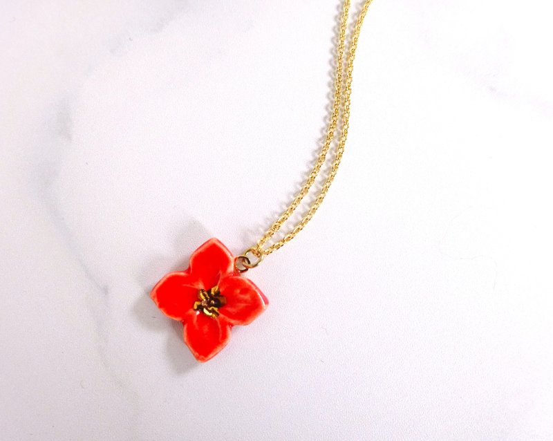 小さな花のnecklace   赤 - 項鍊 - 陶 紅色