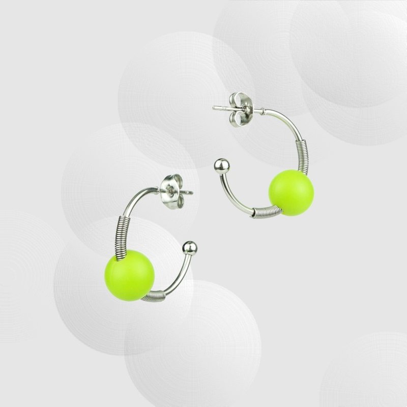 BOUNCE rhythm series elastic silicone green round bead half hoop earrings - Earrings & Clip-ons - Stainless Steel Green