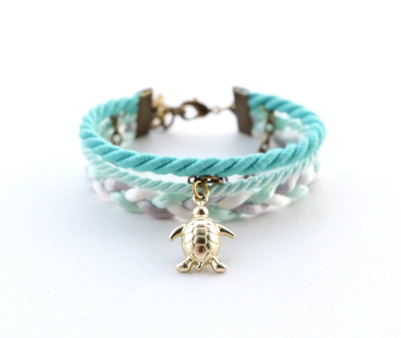 Turtle nautical layered bracelet in matte fresh mint / light mint / light gray - Bracelets - Other Materials Green