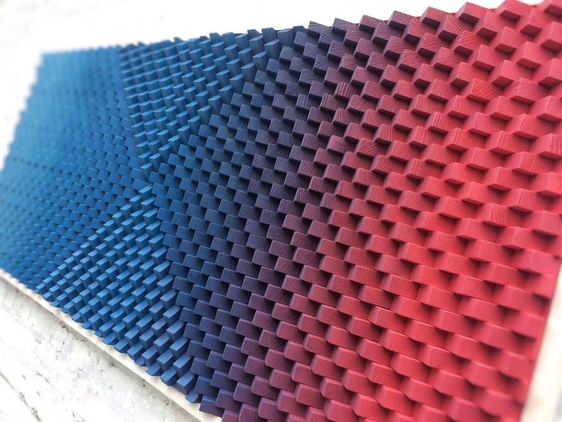 Geometric Artwork - 3D Wood Wall Art - Acoustic Panel - Blue Red Wall Decor - ตกแต่งผนัง - ไม้ สีแดง