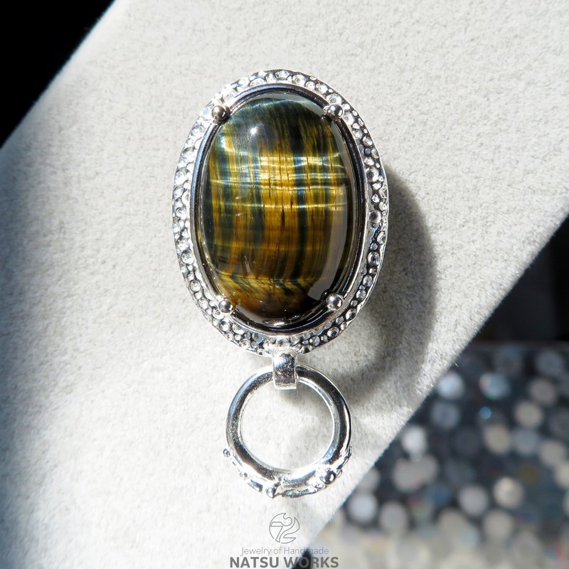 タイガーアイ ブローチ / Tiger Eye Silver Brooch - 胸針 - 寶石 金色