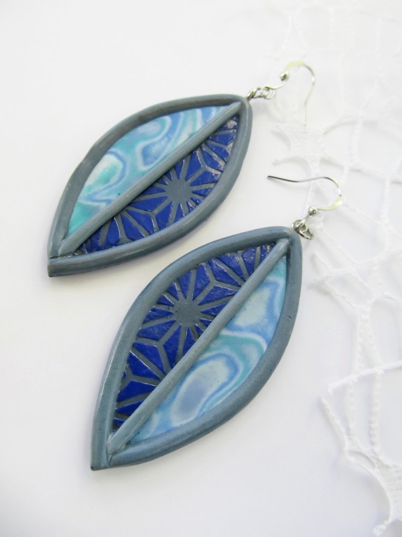 Geometric blue earrings Oval Teardrop earrings Turquoise long drop earrings gift - Earrings & Clip-ons - Clay Blue