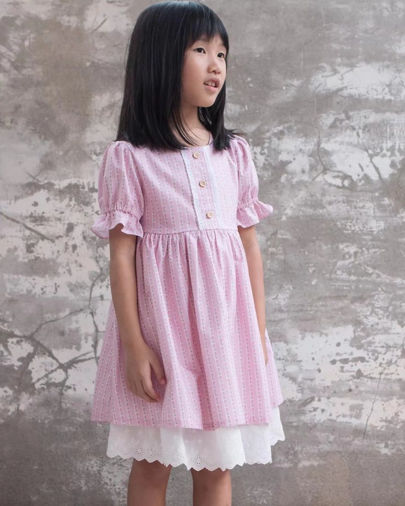 女の子のピンクのヨーロッパのカントリースタイルのドレス - スカート - コットン・麻 ピンク