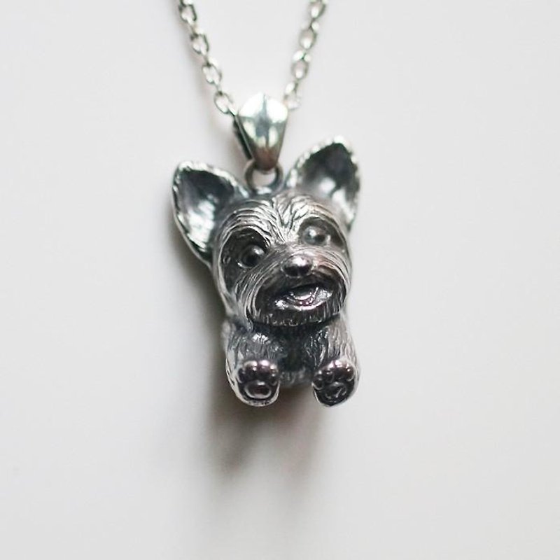 ヨークシャテリアの犬ペンダント - 項鍊 - 純銀 銀色