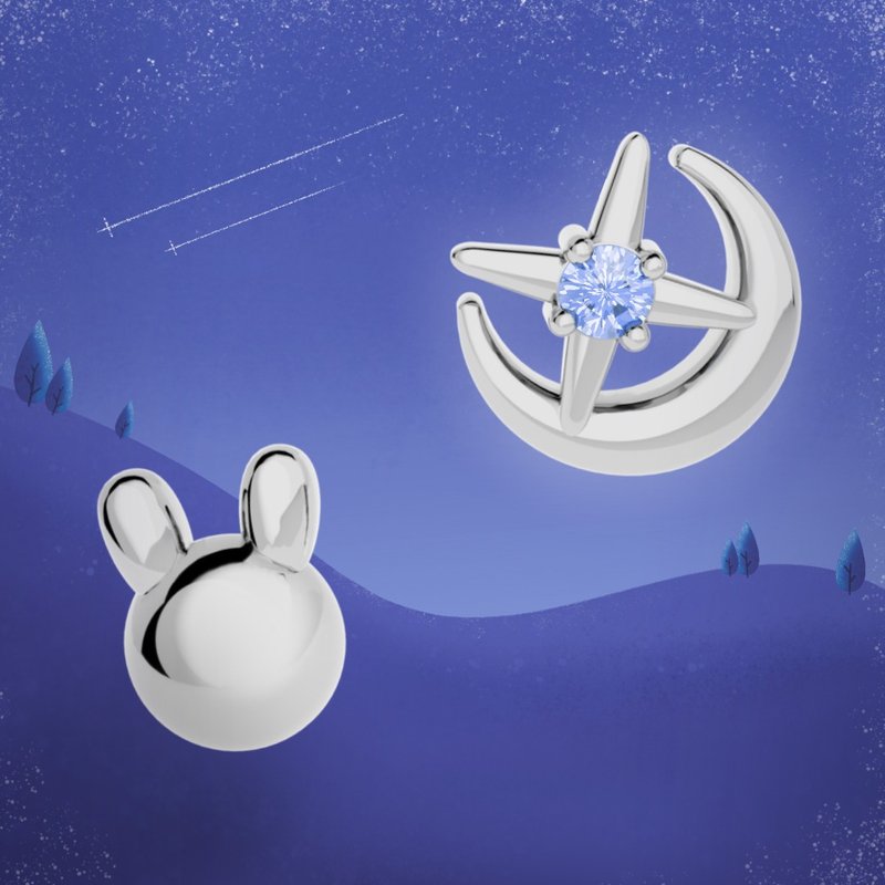 夢月 月漫耳語 耳環 |  Moonlit Serenade Stud Earring | Lumich - 耳環/耳夾/耳骨夾 - 不鏽鋼 銀色