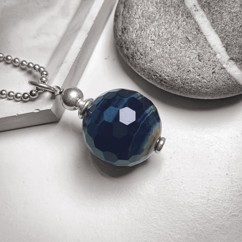 Diamond Cut Blue Stone Ball Pendant in Silver - Necklaces - Semi-Precious Stones 