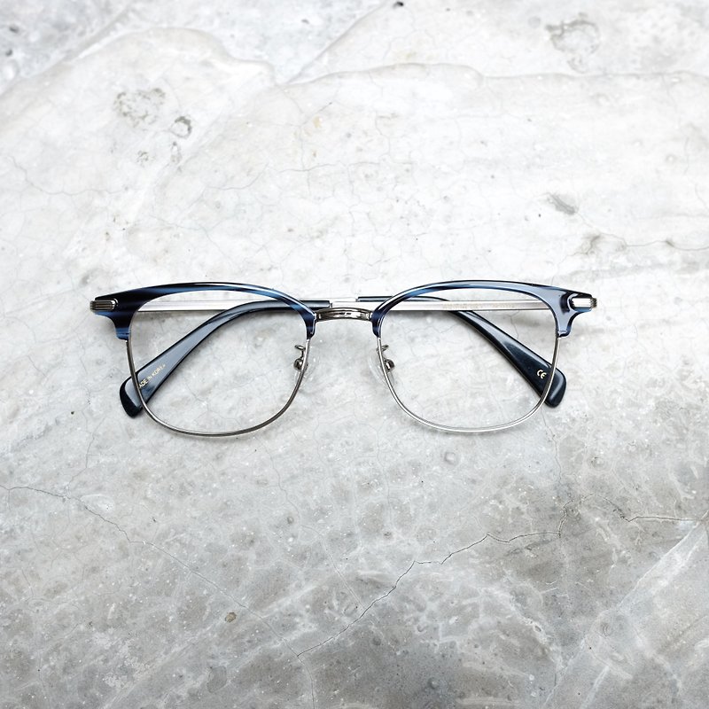 【目目商行】韓國新款 金屬眉框 藍紋 眼鏡 鏡框 - 眼鏡/眼鏡框 - 其他金屬 藍色