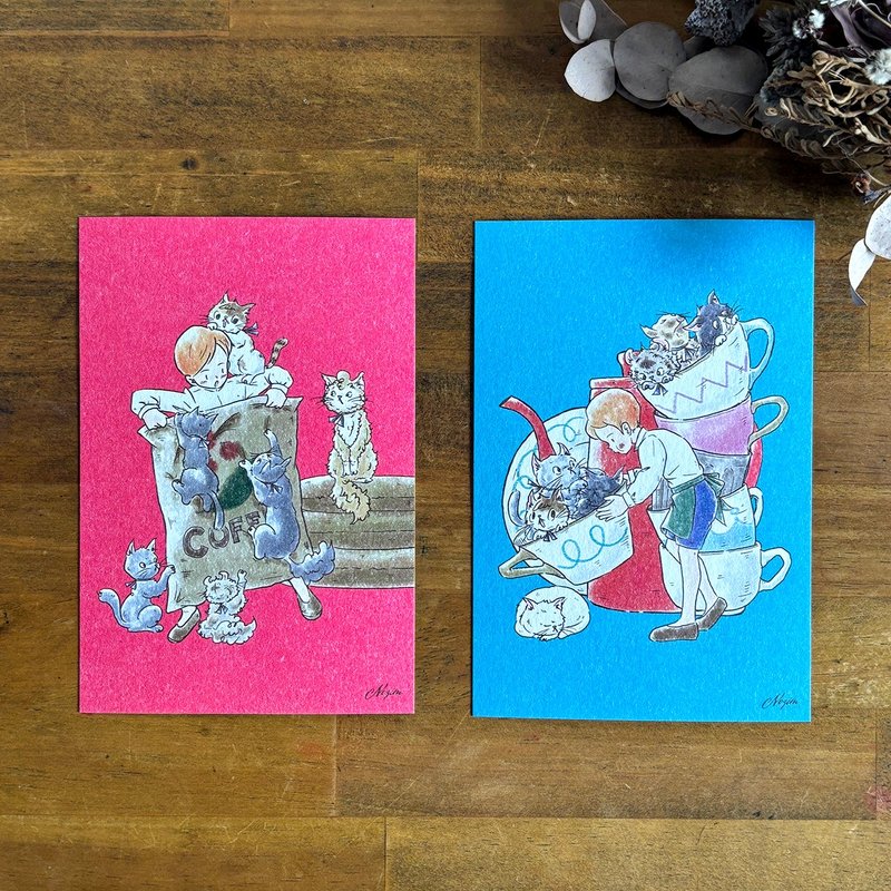 postcard_ポストカード【珈琲豆袋】【ティーカップ】 - 卡片/明信片 - 紙 白色