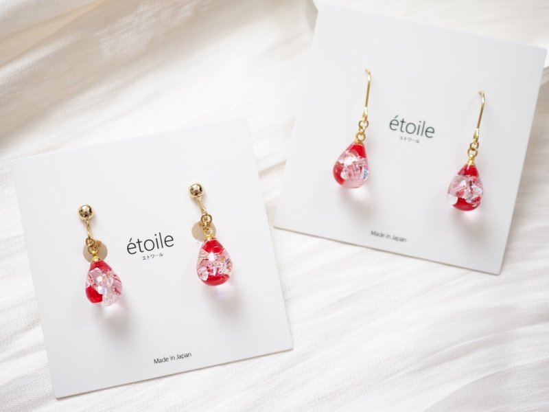 Swarovski Drop Short SDS-07 Pierced Earrings/Clip-on Earrings - Earrings & Clip-ons - Resin Red