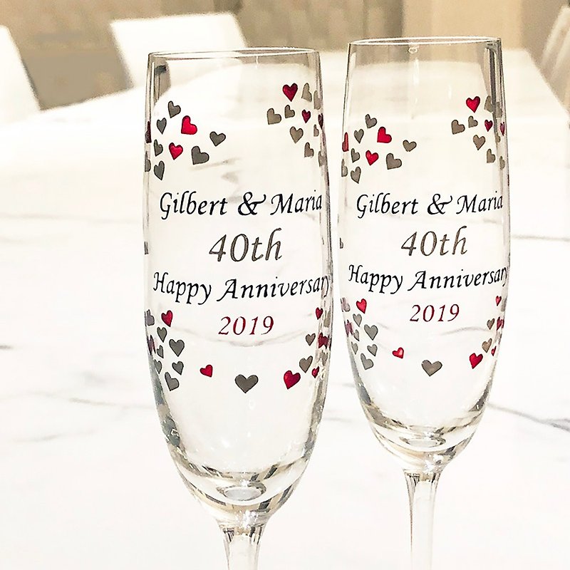 Champagne Glasses - Heart To Heart ( including casting & coloring names & date ) - Bar Glasses & Drinkware - Glass Multicolor