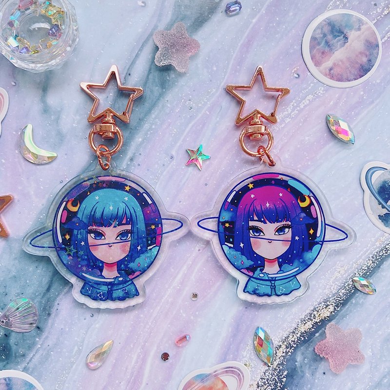 Dream Cosmonaut Glitter Double-sided Keychain - ที่ห้อยกุญแจ - อะคริลิค สีม่วง