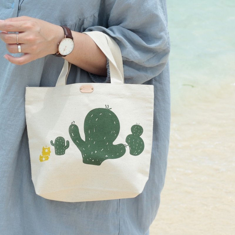 Cactus Garden Hand-Printed Canvas Bag S - Clutch Bags - Cotton & Hemp Green
