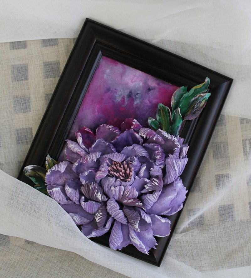 Peony 3d painting, textured wall art, sculpture painting, original home decor - ตกแต่งผนัง - วัสดุอื่นๆ 