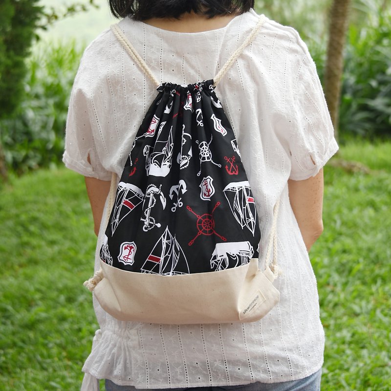 Drawstring Backpack/Drawling Bag/Drawling Pocket~ (B181) RS - กระเป๋าหูรูด - ผ้าฝ้าย/ผ้าลินิน สีดำ