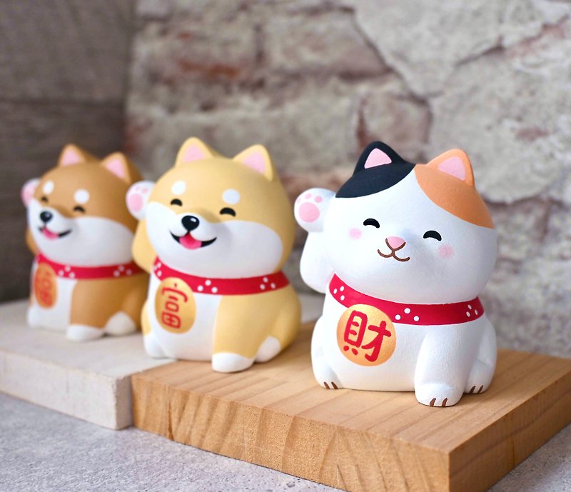 Cat Laifu Lucky Cat Business Card Holder Cat Doll Ornament Can Be Customized Handmade Healing Small Wood Carving - ของวางตกแต่ง - ไม้ สีส้ม