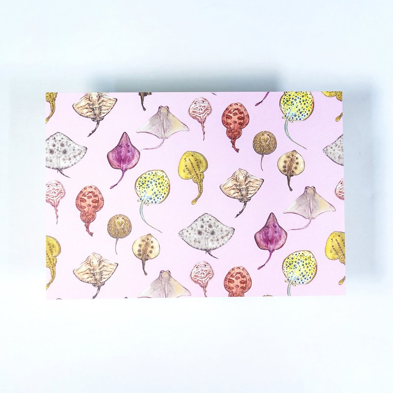 【Manta & Ray】魟魚 水彩插畫 花樣明信片 手帳 魔鬼魚 海洋生物 - 卡片/明信片 - 紙 粉紅色