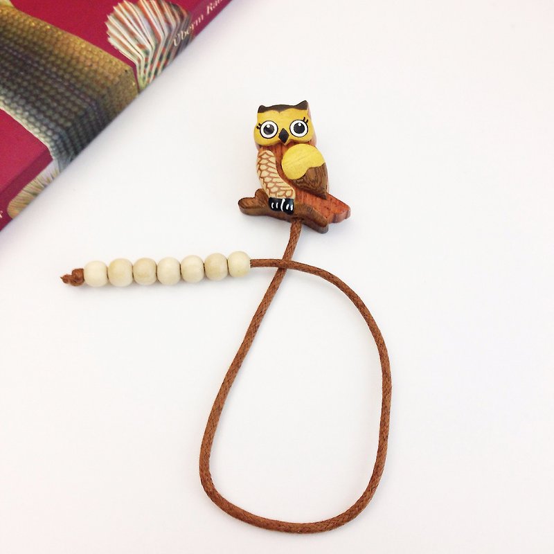 【Owl Leather Strap Bookmark】April - Bookmarks - Wood Brown