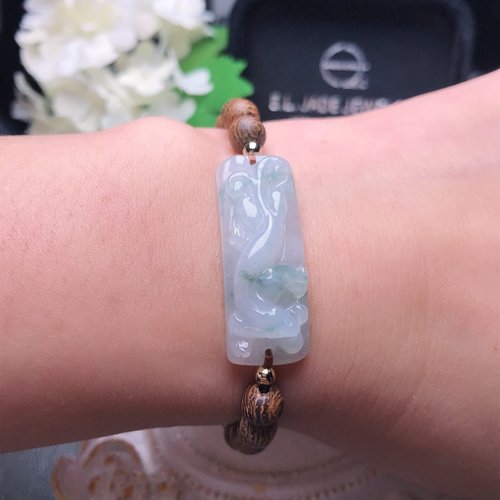 瓔珞珠寶盒 E.L.Jewelry Box 冰糯飄綠翡翠小龍牌木珠手鍊 | 天然緬甸玉翡翠A貨