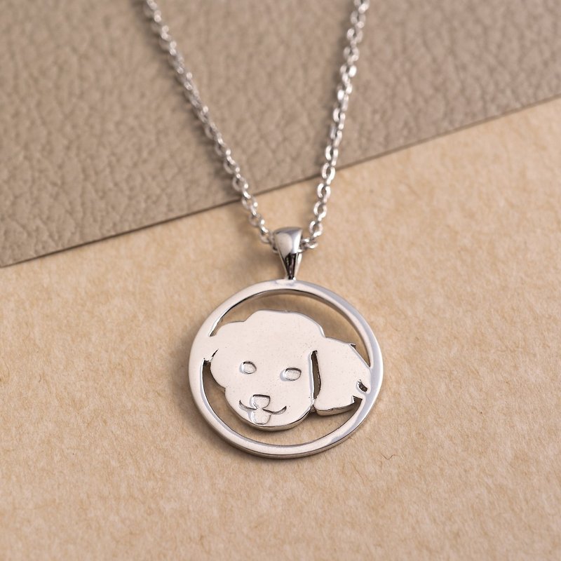 Pet portrait sterling silver necklace-puppy shape - สร้อยคอ - โลหะ สีเงิน