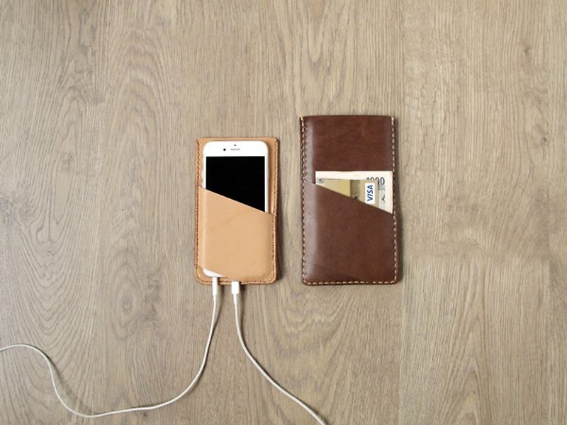 iPhone 5/ 6/ 6s/ 7 functional hand-made real leather case (free customized lettering) - เคส/ซองมือถือ - หนังแท้ สีนำ้ตาล
