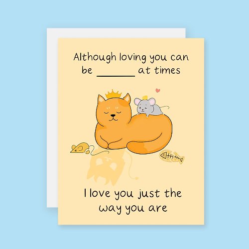 Sixtyeightcolors Love You Cat Card, Cute Cat Card, Funny Cat Card, Customizable Love Card