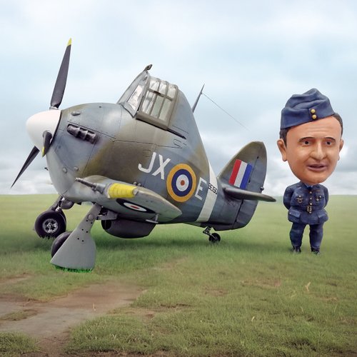 東哥模研所 Q版英軍颶風式戰鬥機Hurricane MK.II+ACE Kurt 樹脂模型組裝套件