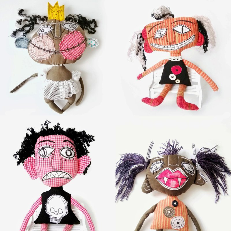 Handcrafted Unique Textile Handmade Art Dolls: Creepy Voodoo, Bizarre and Funny. - 玩偶/公仔 - 棉．麻 多色