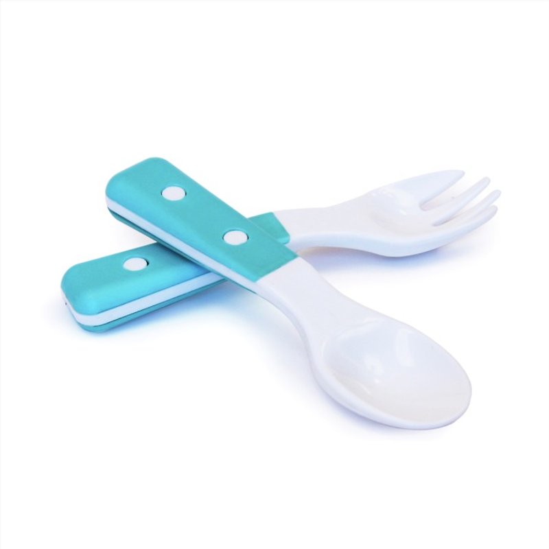 US MyNatural Eco non-toxic children's tableware - ice blue spoon fork group - จานเด็ก - พลาสติก สีน้ำเงิน